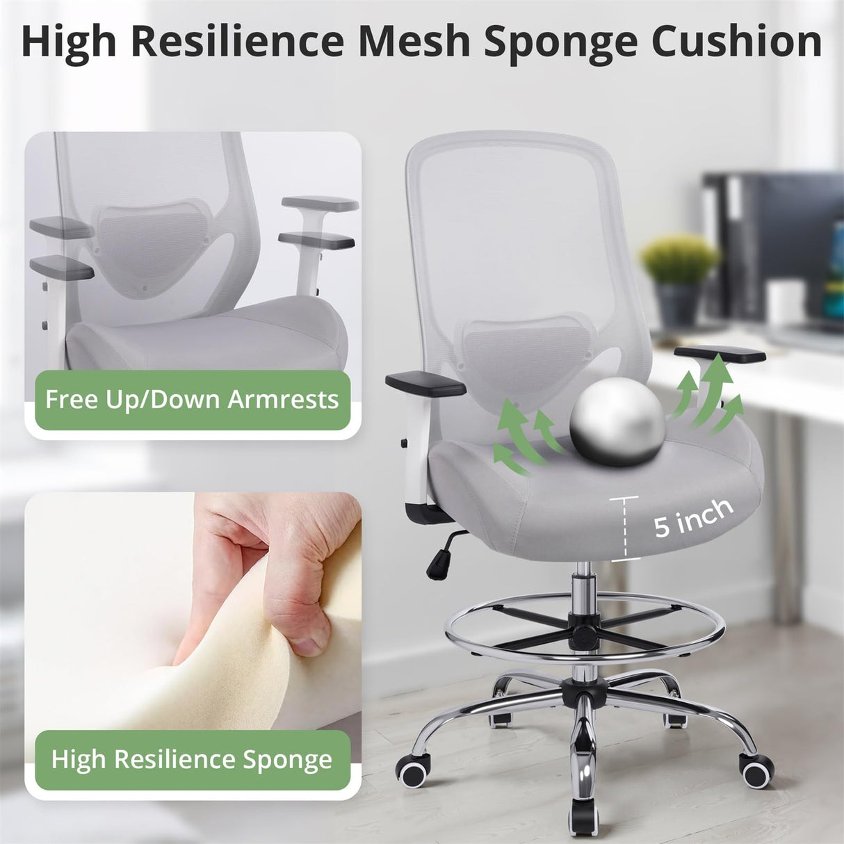 400lbs Heavy Duty Drafting Chair with Lumbar Support