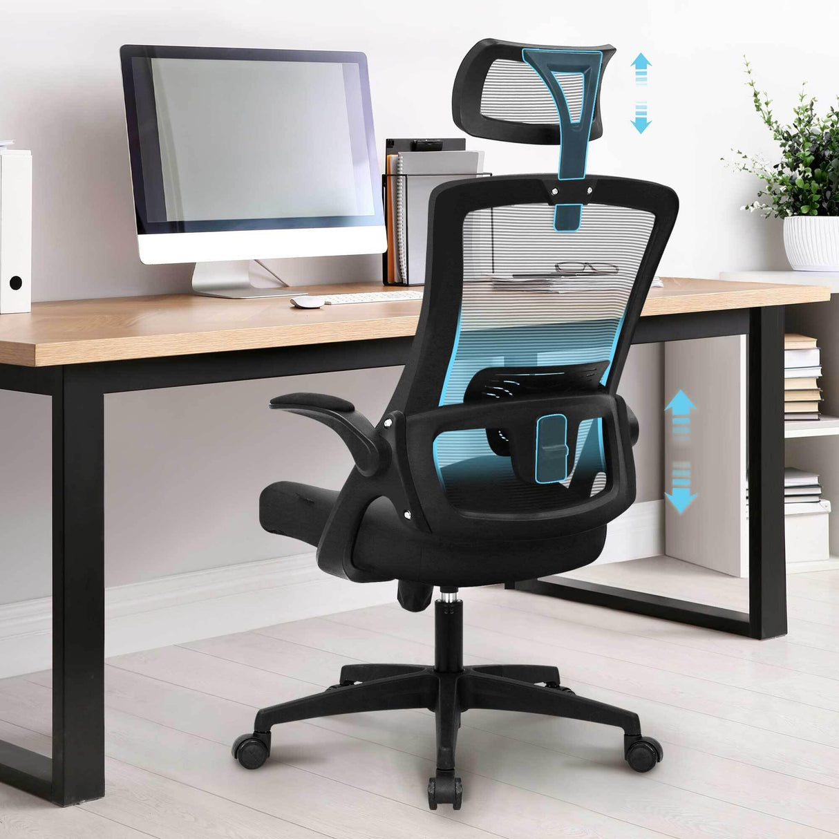 Office High Back Mesh Headrest Adjustable Height and Ergonomic Design