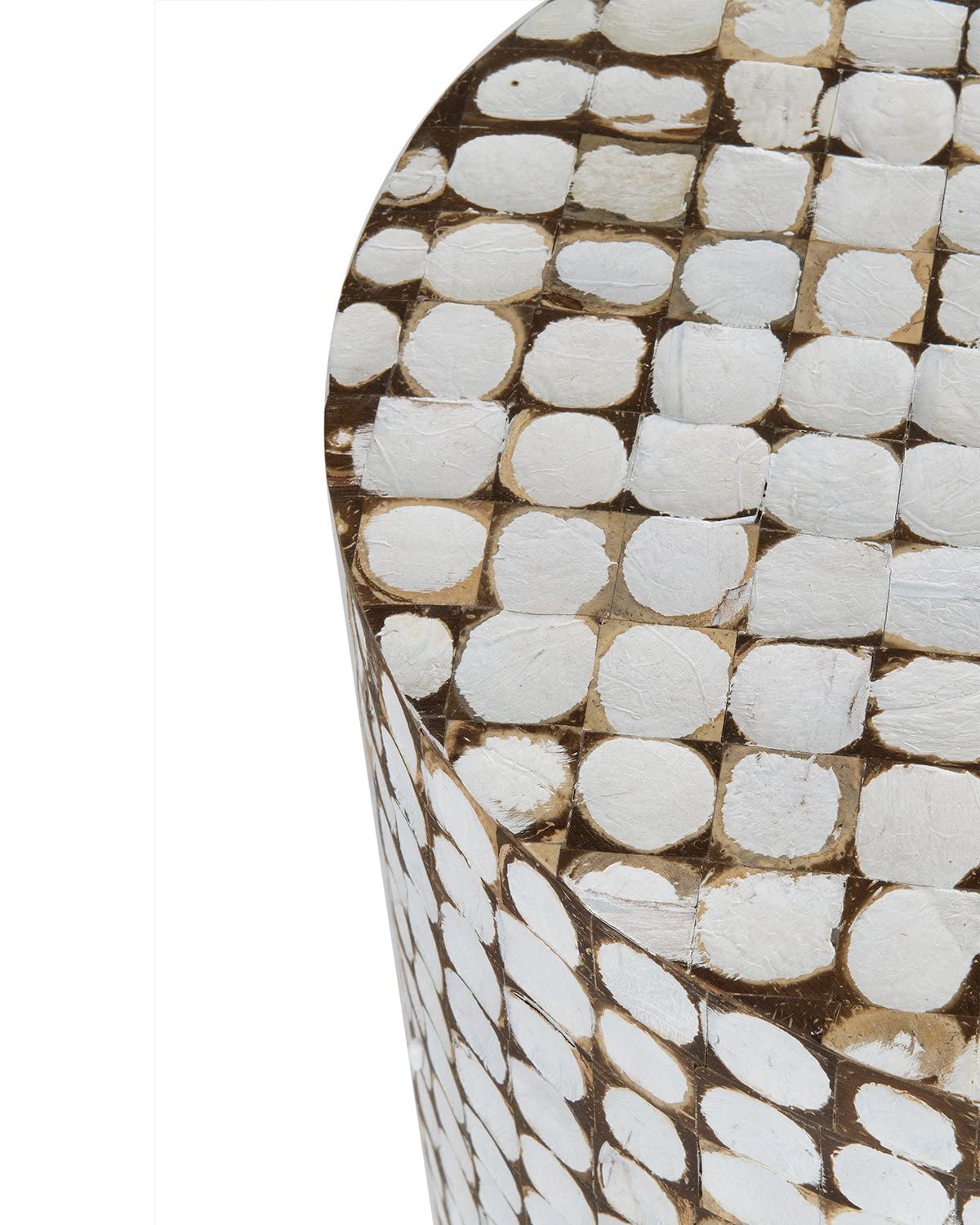 Round Side Table - Real Coconut Shell Mosaic Inlaid, Pre-Assembled,