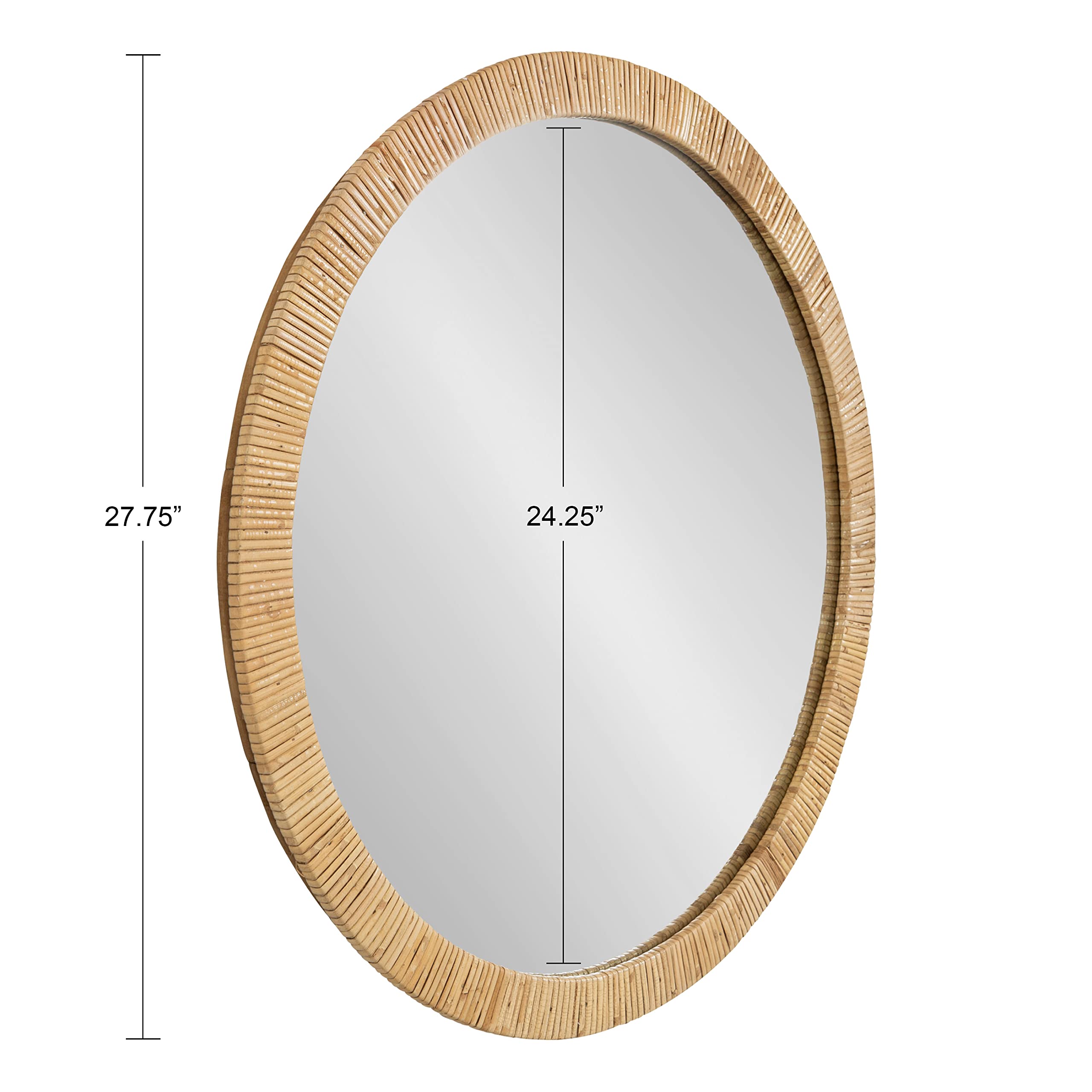 Rahfy Boho Round Rattan Mirror, 28 Inch Diameter, Natural Wood, Decorative Round Wood
