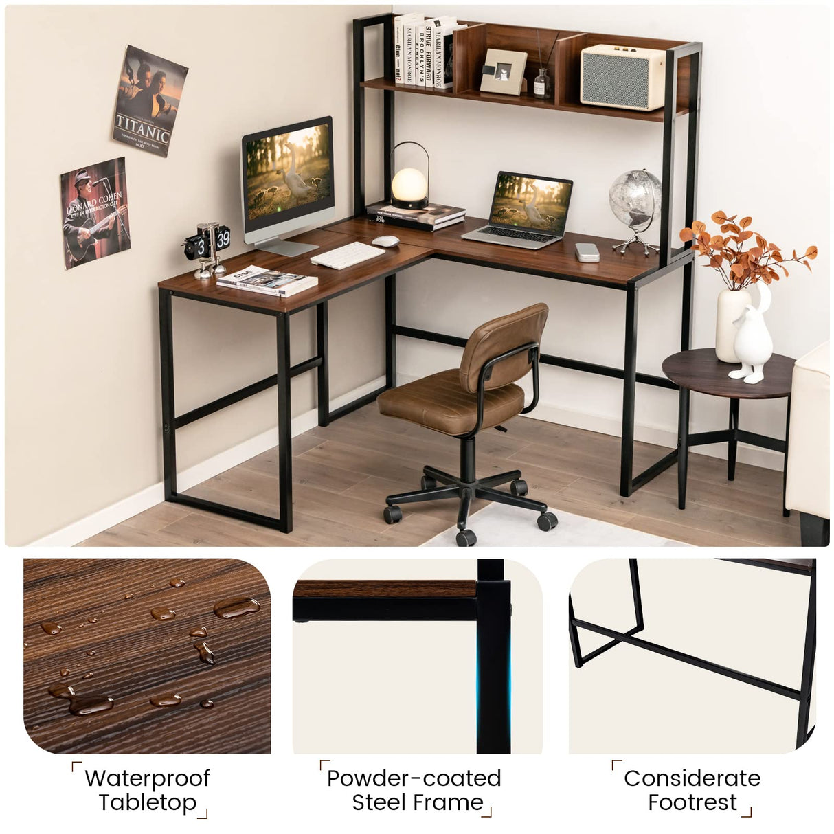 Tangkula Reversible L-Shaped Desk with Hutch, Space Saving Corner Computer Desk with Storage Shelves, Home Office Study Writing Desk Computer Workstation with Storage Bookshelf, Gaming Desk