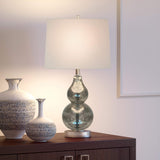 Katrina 21.25" Tall Petite Table Lamp with Fabric Shade in Mercury Glass/Satin Nickel/White