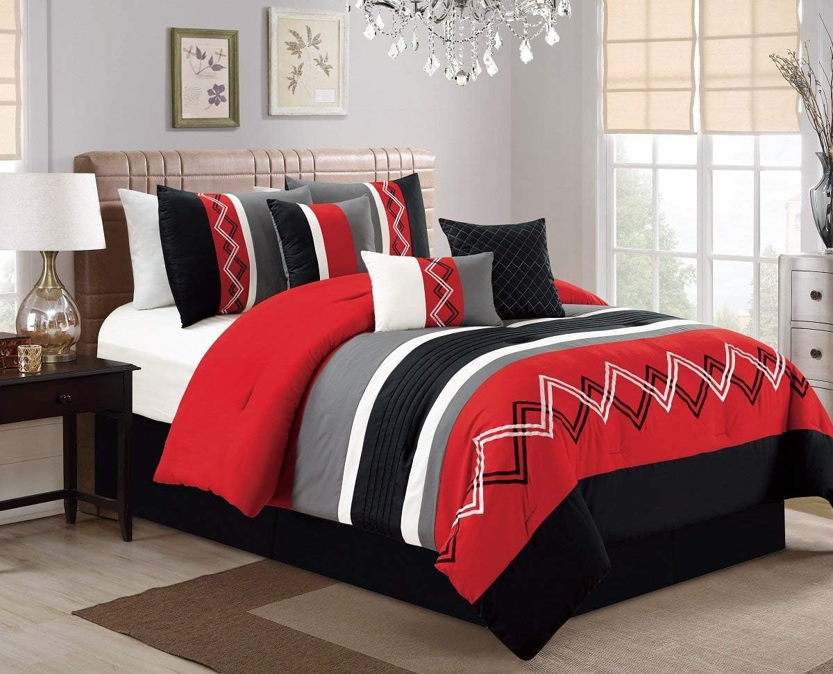 Arden 7-Piece Modern Pleated Stripe Embroidered Zigzag Bedding Comforter