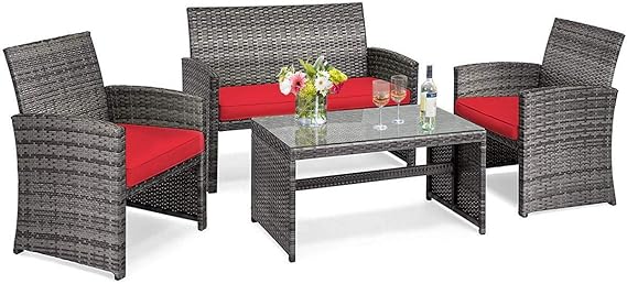 4 Pieces Patio Wicker Conversation Furniture