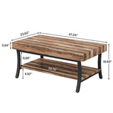 Farmhouse Coffee Table with Storage, 2-Tier Rustic Living Room Table Industrial Center