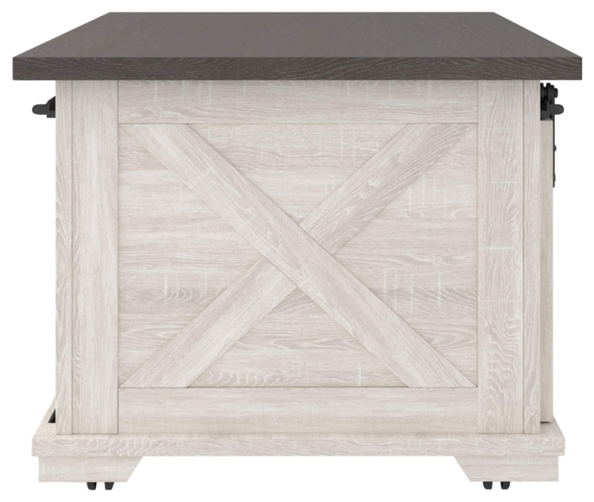 Dorrinson Farmhouse Coffee Table with Sliding Barn Doors, Antique White & Brown