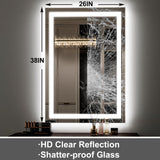 26x38 LED Bathroom Mirror - Dimmable Front & Backlit Vanity Mirror