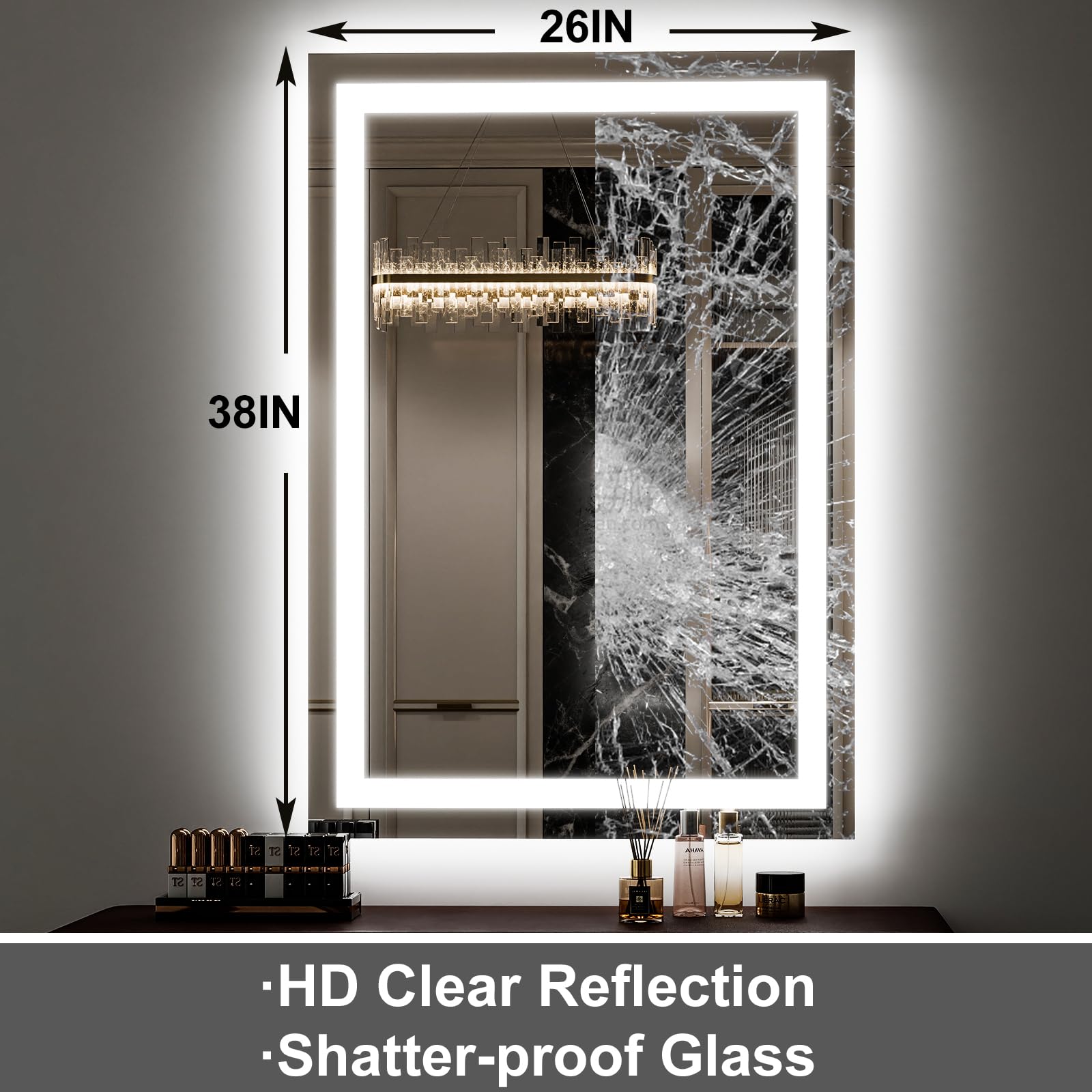 26x38 LED Bathroom Mirror - Dimmable Front & Backlit Vanity Mirror