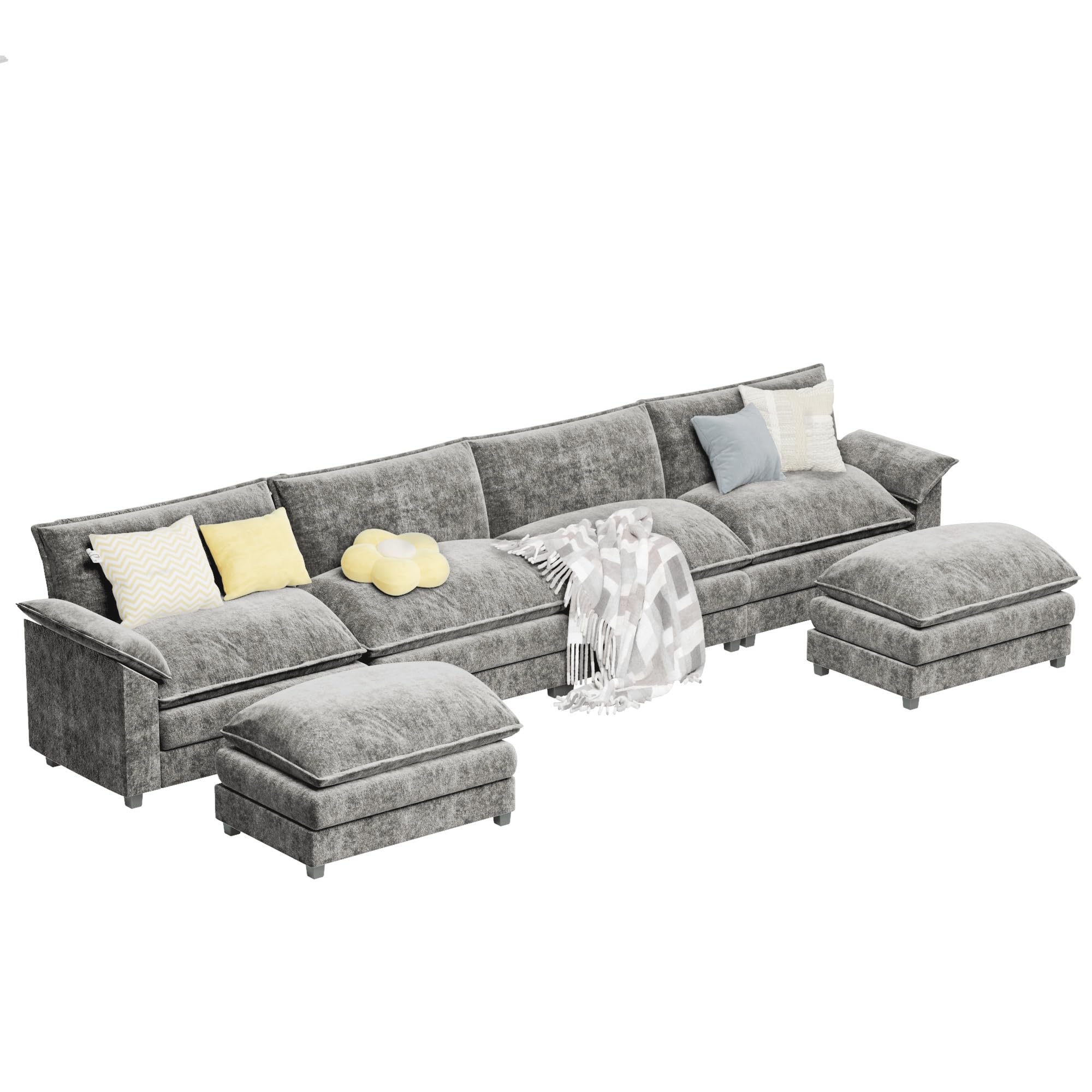 Modern Convertible Sofa U Shaped Couch, Fabric 6 Seat Sofa Set