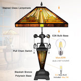 Capulina Tiffany Lamp Stained Glass Table Lamp 3-Light 16X16X24 Inches Mother-Daughter Vase Amber Brown Mission Tiffany Style Desk Reading Lamp for Living Room Bedroom Study Home Office