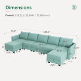 Orage U Shape Corner Sectional Sofa Set, Aqua Blue