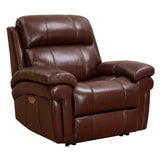 Leather Chair | Adjustable Headrest USB Ports Power Recliner, Apartment Sized, Deep Brown