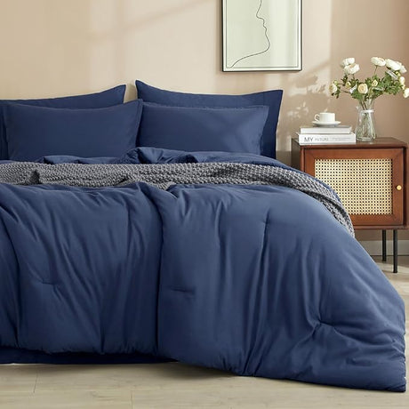 7 Pieces Queen Comforter Set, Bed in A Bag Comforter & 18" Sheet Set All Season