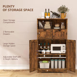 Floor Storage Cabinet with 2 Adjustable Drawers & 2 Barn Doors, Standing Cupboard