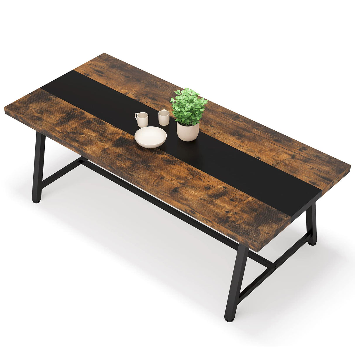 70.87 Inches Dining Table for 8 People, Wooden Kitchen Table with Strong Metal Frame for Big Family,