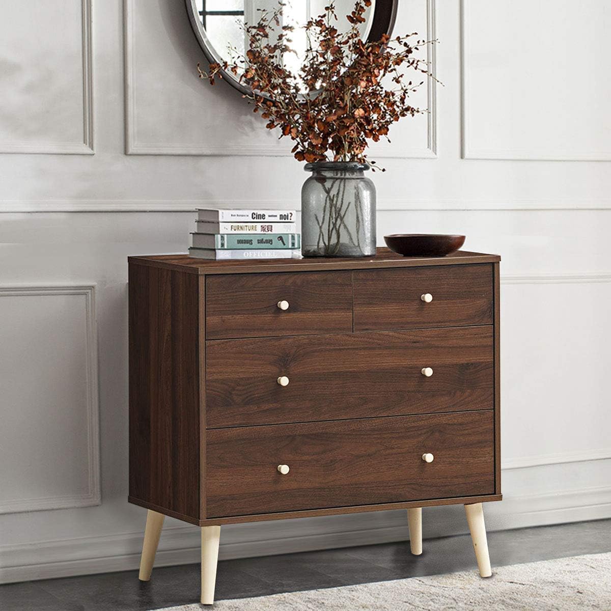 4-Drawer Dresser, Free-Standing Chest Wood Legs
