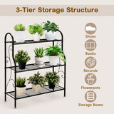 S AFSTAR 3 Tier Metal Plant Stand, Plant Display Rack Shelf Stand w/ Adjustable Feet and Built-in Handles, Home Storage Organizer Shelf, Flower Pot Holder for Home Balcony Yard, Indoor Outdoor