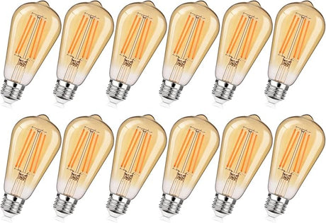 12-Pack Dimmable Vintage LED Edison Bulb 60W Equivalent, 6W 850Lumens