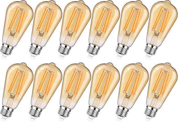 12-Pack Dimmable Vintage LED Edison Bulb 60W Equivalent, 6W 850Lumens