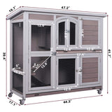 Rabbit Cage Indoor Outdoor Rabbit Hutch on Wheels Wooden Bunny Cage 2-Story