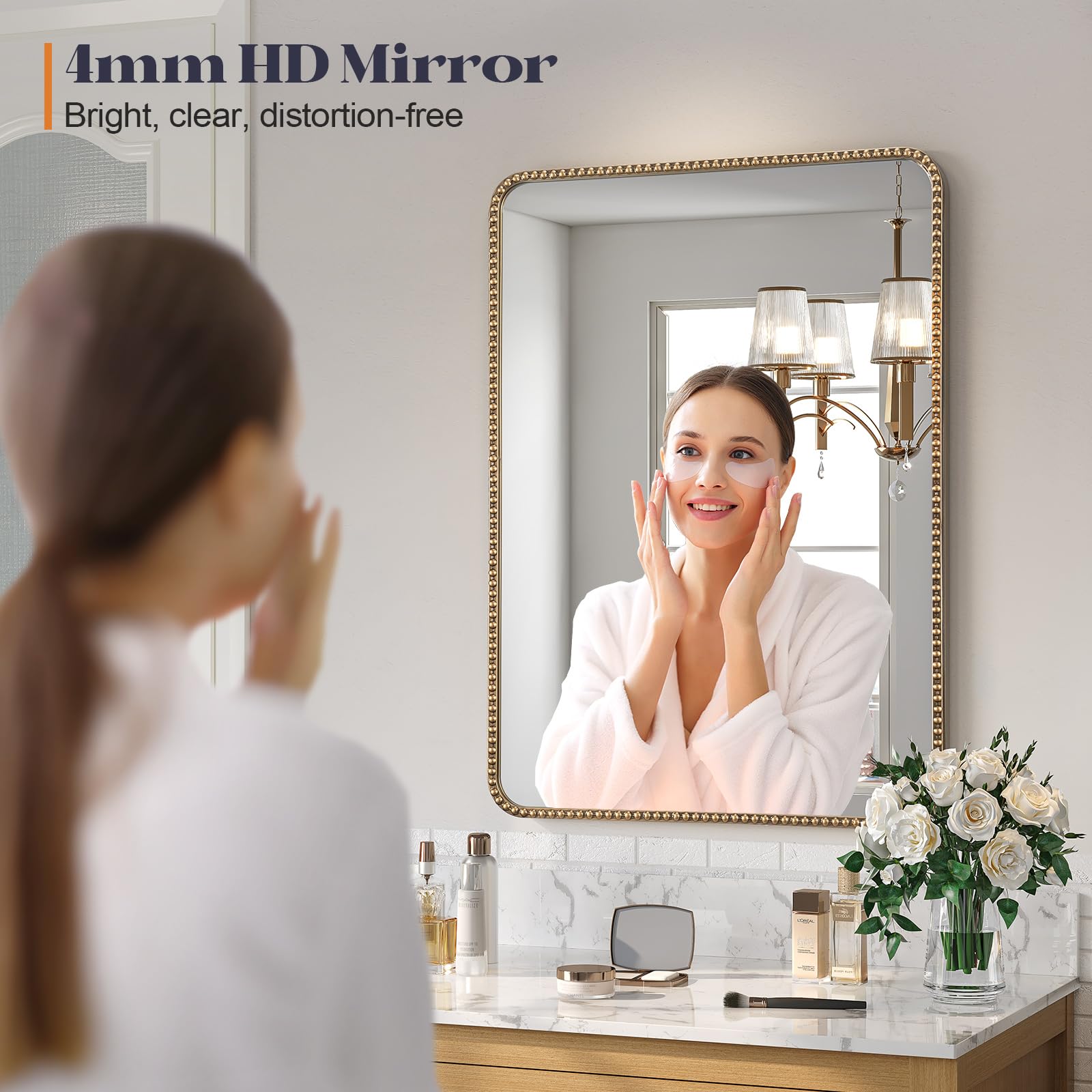 24x36 Champagne Bronze Bathroom Mirror with Beaded Frame