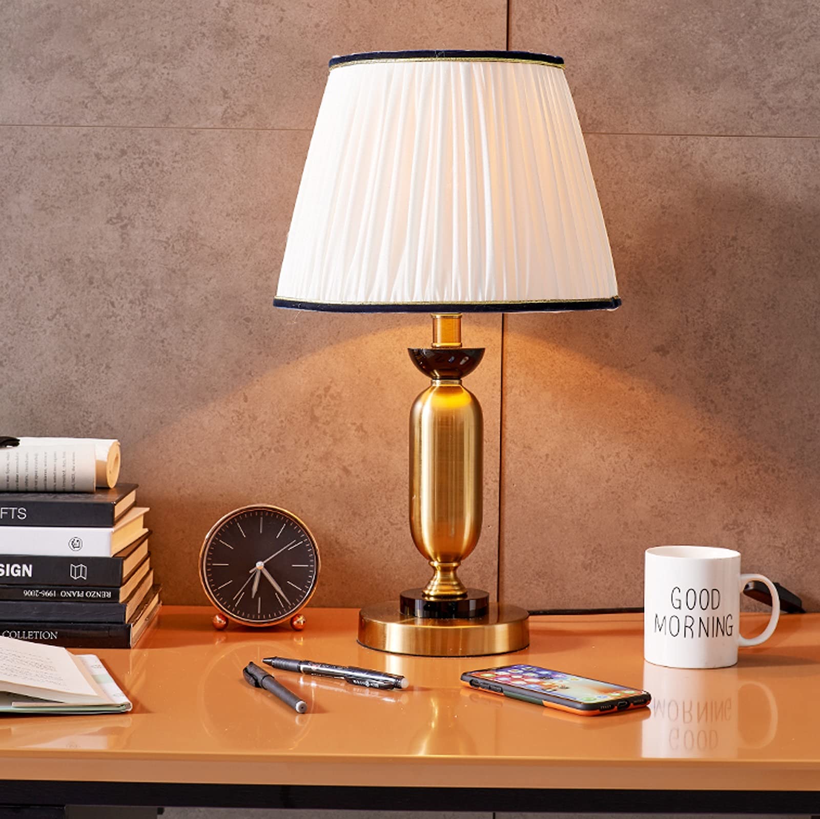 Modern Table Lamps Electroplated Iron Bedside Fabric Lampshade Simplicity Nightstand