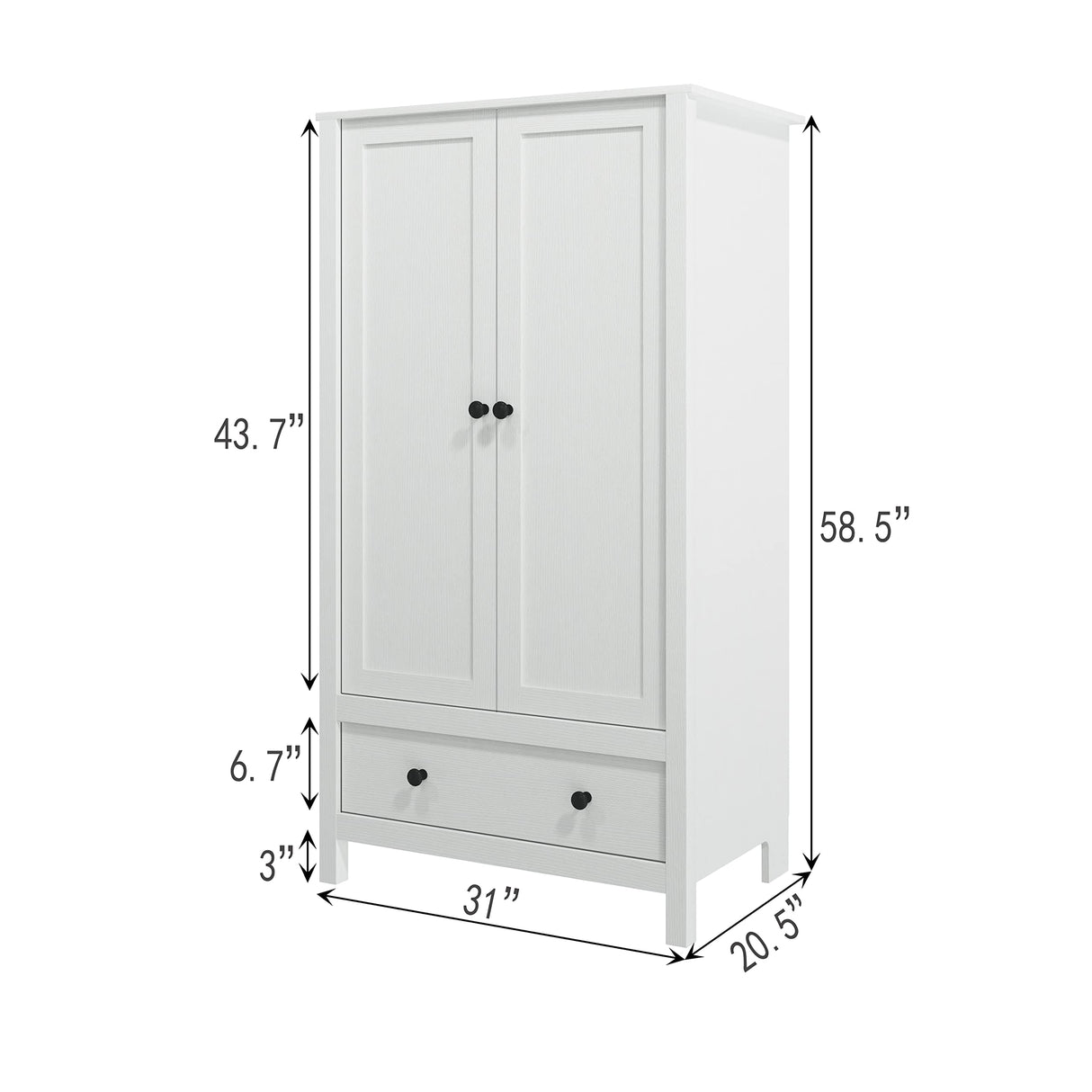 2 Door Wardrobe, Armoire with Drawer for Bedroom (White)