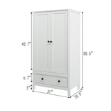 2 Door Wardrobe, Armoire with Drawer for Bedroom (White)