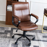 Brown Leather Ergonomic Office Chair - Mid Back with Armrests