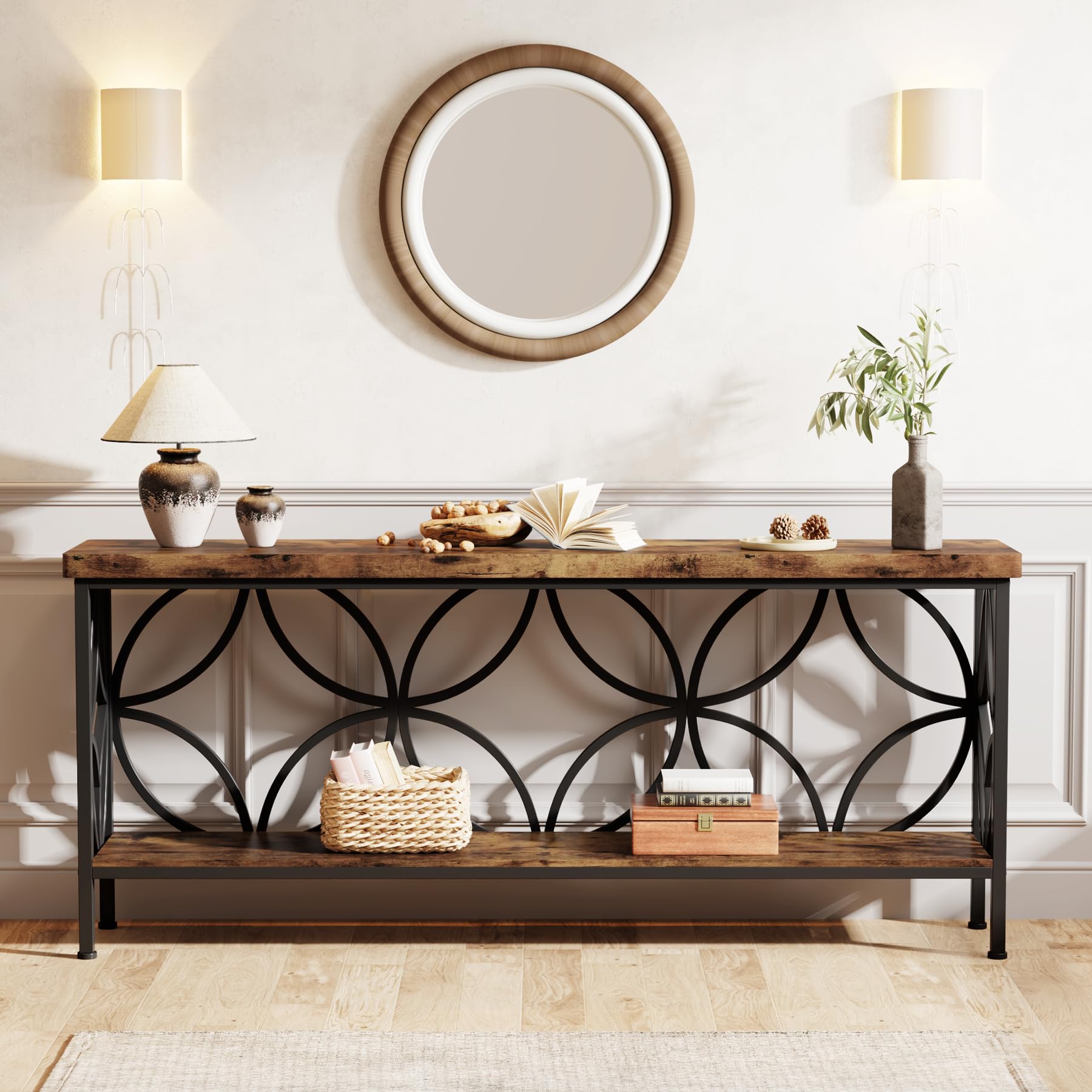 70.9-Inch Narrow Sofa Table, Industrial Long Sofa Table Behind Couch,