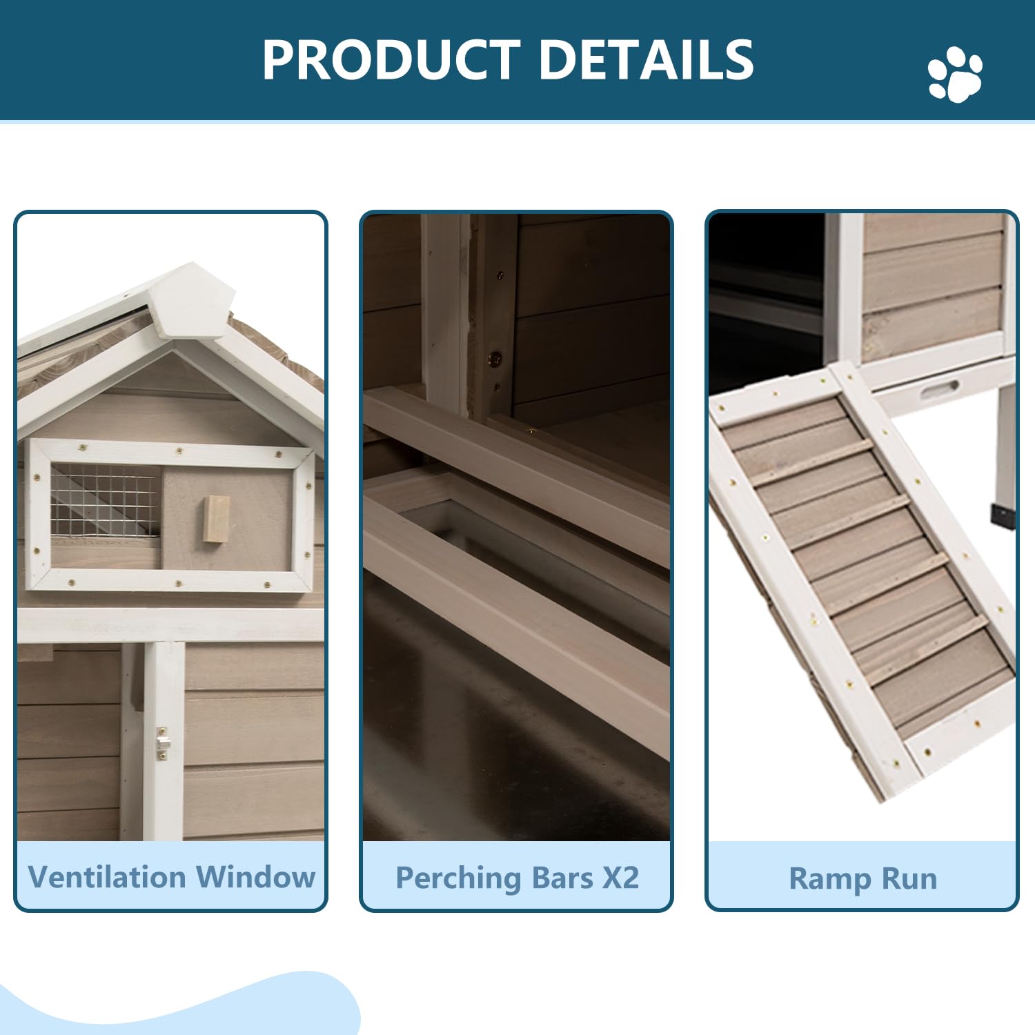 Ketive Chicken Coop Chicken House Outdoor with Removable Trays, Wooden Rabbit Hutch Poultry Cage with Nesting Box, Indoor Hen House Chicken Cage with Ramp for Garden Backyard (32"L x 23.6"W x 36.6"H)