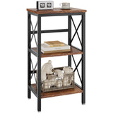 3 Tiers Bookcase, Industrial Metal Bookshelf with Side Fence, Storage Organizer for Living Room, Home Office, Bedroom, Display Racks, Sofa Side Table, Rustic Brown, 29.5*15.75*11.4" UHST008H