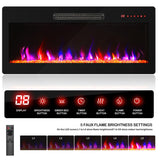 68" Wood TV Stand with 36" Electric Fireplace - White Ebony