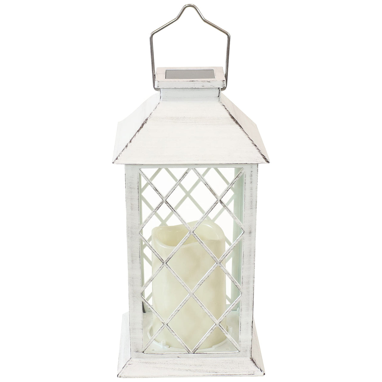 Sunnydaze Concord 11-Inch Solar LED Decorative Candle Lantern - Tabletop/Hanging Light - Set of 2 - White