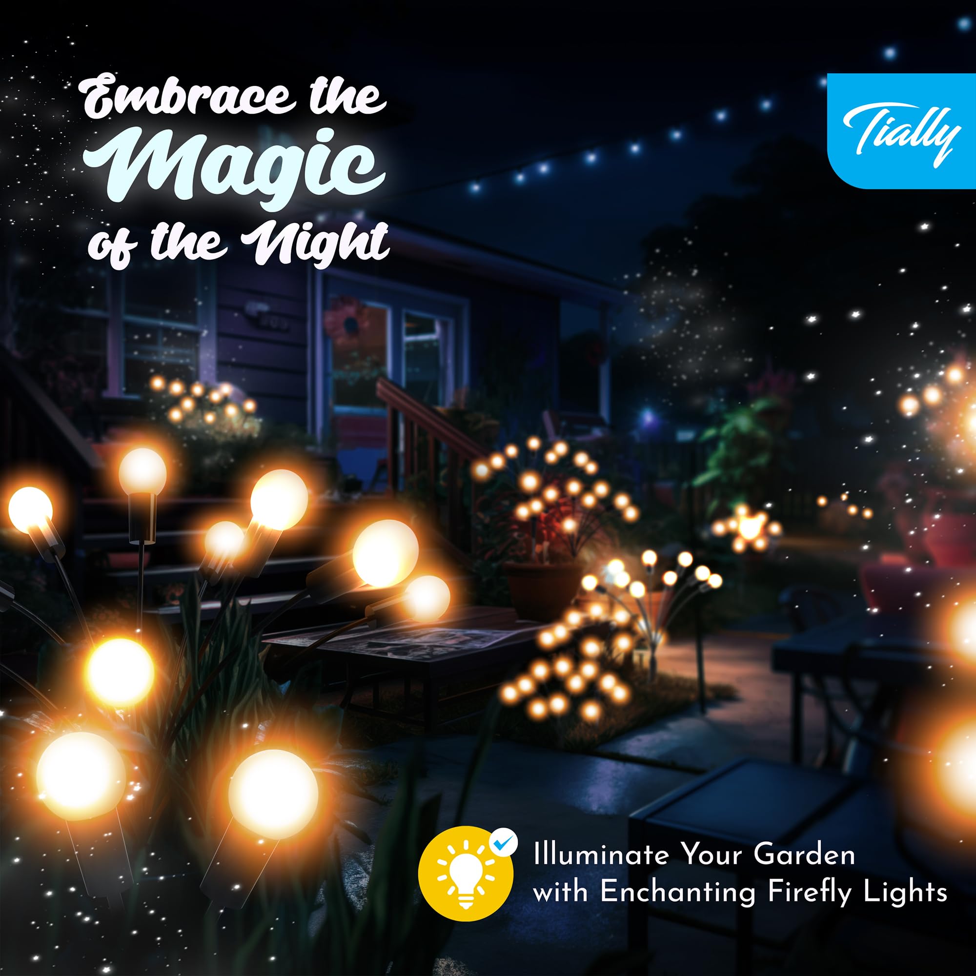 4 Pack Firefly Lights Solar Outdoor | 32 LED Firefly Solar Garden Lights