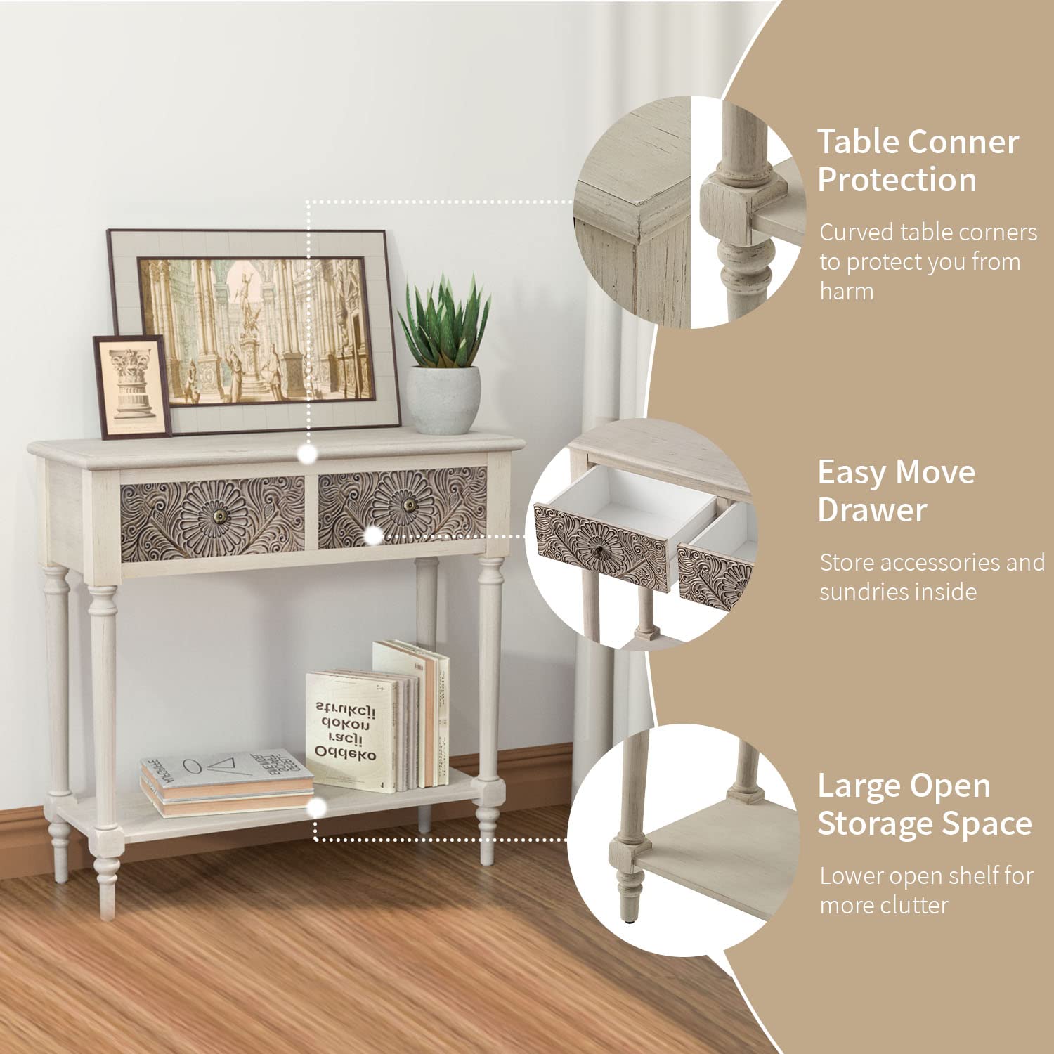 31.5 Inch Console Table with 2 Drawers, Narrow Sofa Table,