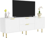 Mid Century Modern TV Stand for 80 Inch TV, Entertainment Center with 4 Large Drawers