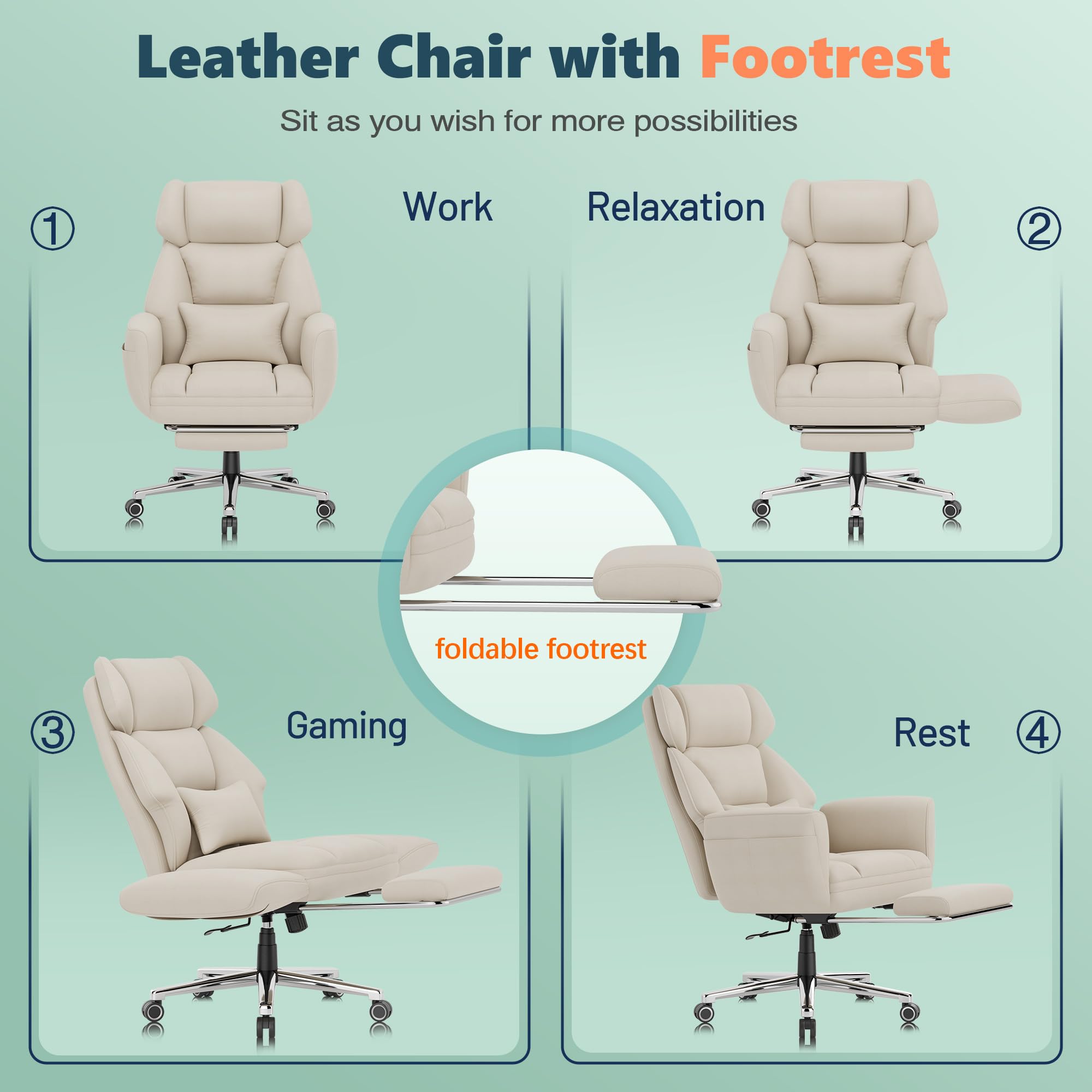 Criss Cross Office Chair with Footrest - Big and Tall Executive Desk Chair