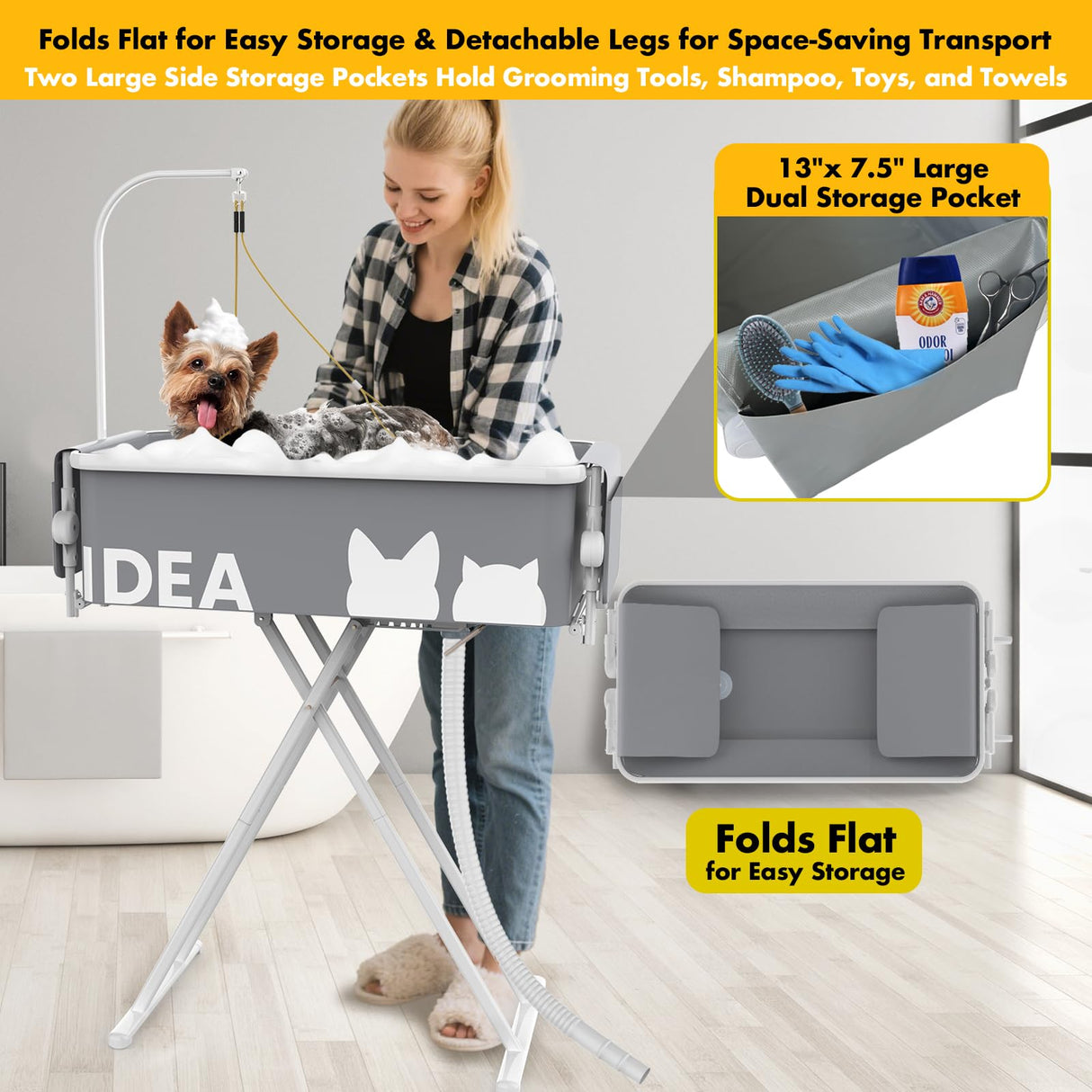 2-in-1 Portable Dog Bathtub & Grooming Table - 33" Foldable Pet Washing Station