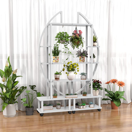 2 Pcs 6 Tier Tall Metal Indoor Plant Stand with Detachable Wheels, Plant Shelf Holder