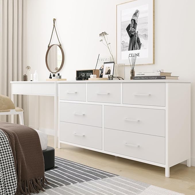 7 Drawer Dresser for Bedroom, Industrial Wood Storage Dressers