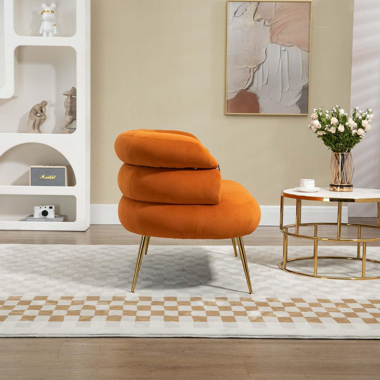 Modern Velvet Accent Loveseat Sofa, Upholstered Sofa Chair with Golden Metal Legs