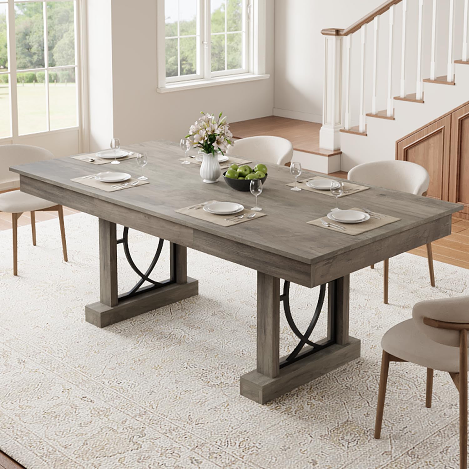 71-Inch Wooden Dining Table with Two Drawers for 6-8 People