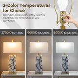 Natural Marble Table Lamps Set of 2 with USB Ports & 3-Color Nightlight