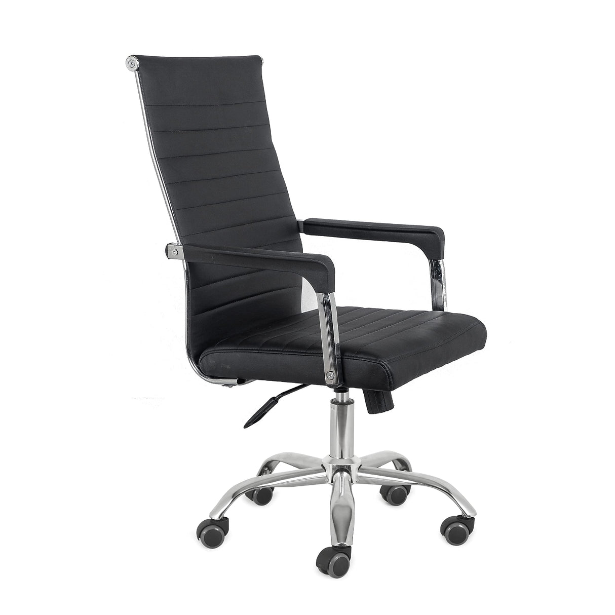 Mid Back and Chrome Base Ribbed Leather Swivel Office Chair, 40.55”-44.49”, Black