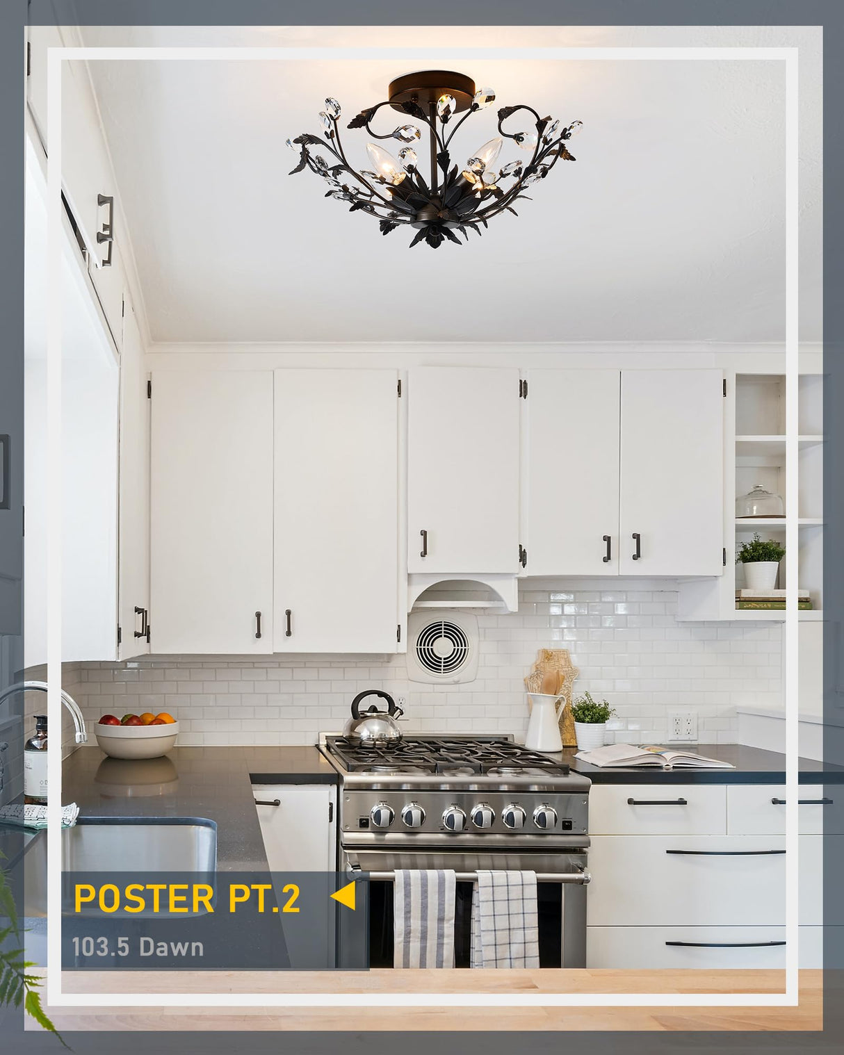 Vintage Crystal Ceiling Light Fixture - 4-Light Black Flush Mount