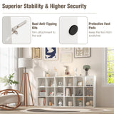 9-Cube Bookshelf, Wooden Open Bookcase, Dual Anti-Tipping Kits, Freestanding Modern Cube Storage Display Shelf for Living Room Kid's Room (White, 9-Cube)