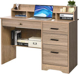 White Desk with 4 Drawers, Home Office Desks Small Desk with Hutch and Shelf