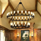 60 Inch Black Extra Large Wagon Wheel Chandelier, 2 Tier 54-Lights Farmhouse Industrial