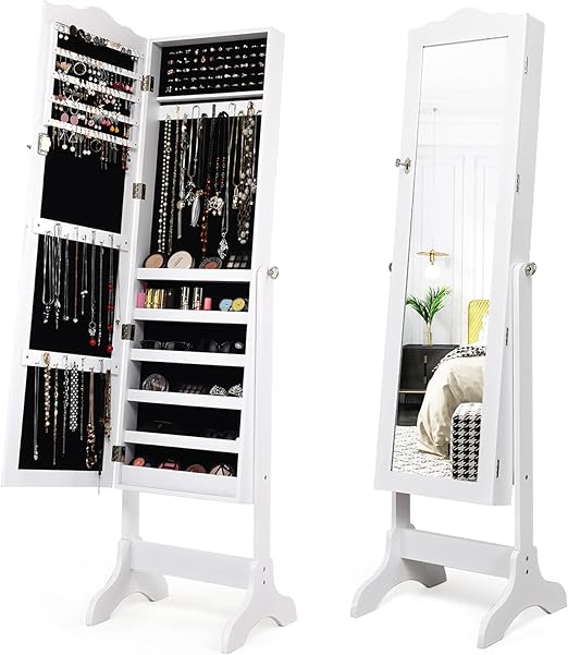 4-Angle Tilting Mirror Jewelry Cabinet with Full-Length Mirror